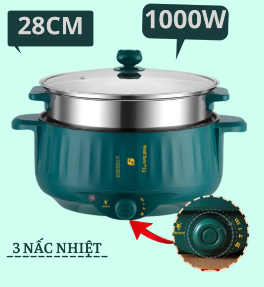 NỒI LẨU 28CM KÈM LỒNG HẤP INOX - Màu Ngẫu Nhiên