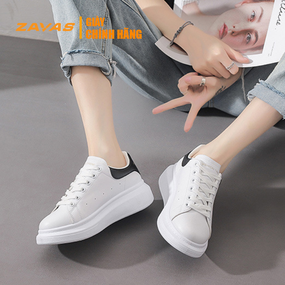 Giày thể thao nữ giày sneaker nữ màu trắng đế 3cm bằng da màu trắng hiệu ZAVAS - S387