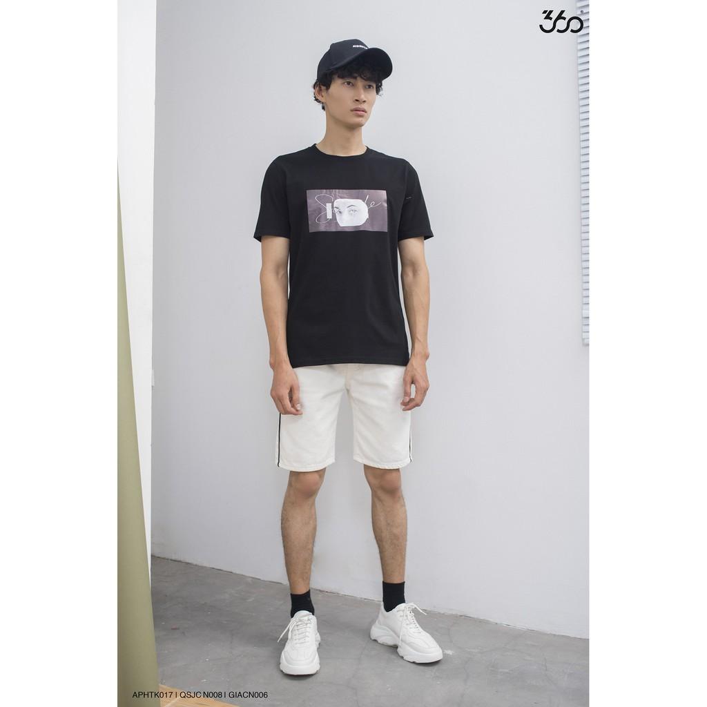 Sale Quần sooc nam 360 BOUTIQUE sọc kẻ sườn, màu trắng - QSJCN008