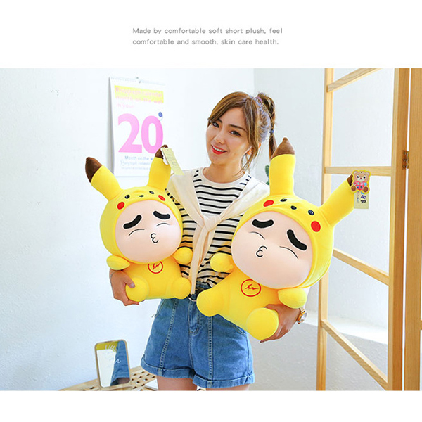 Gấu Bông Shin Cosplay Pikachu GB301 (Tặng 1 Móc Khóa Dây Da Pu Đính Đá Màu Ngẫu Nhiên)