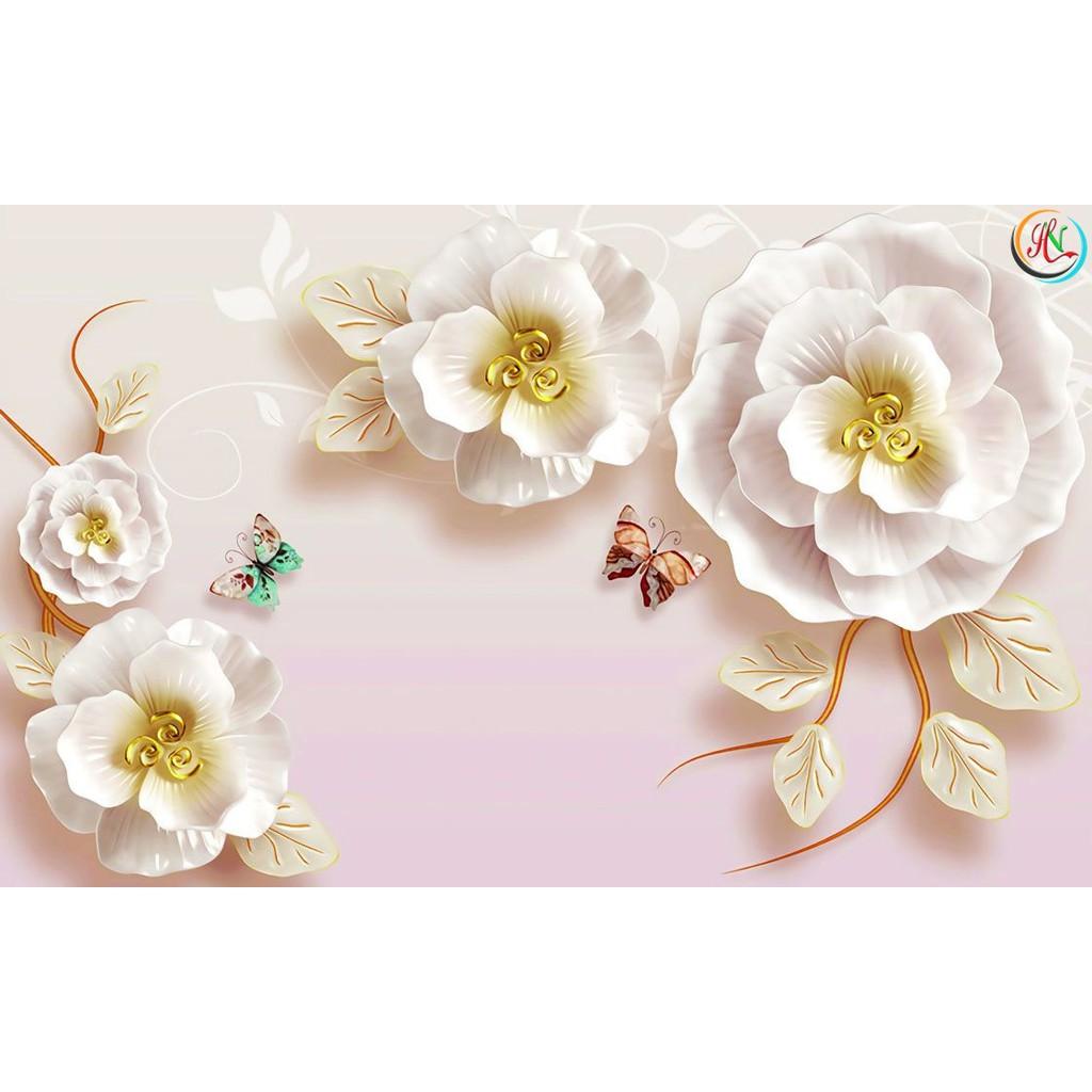 Tranh dán tường HOA 3D - vải lụa phủ kim sa