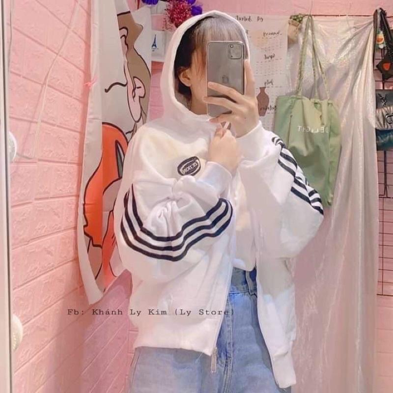 Áo khoác nỉ ngoại sọc thêu có nón unisex ulzzang nam nữ