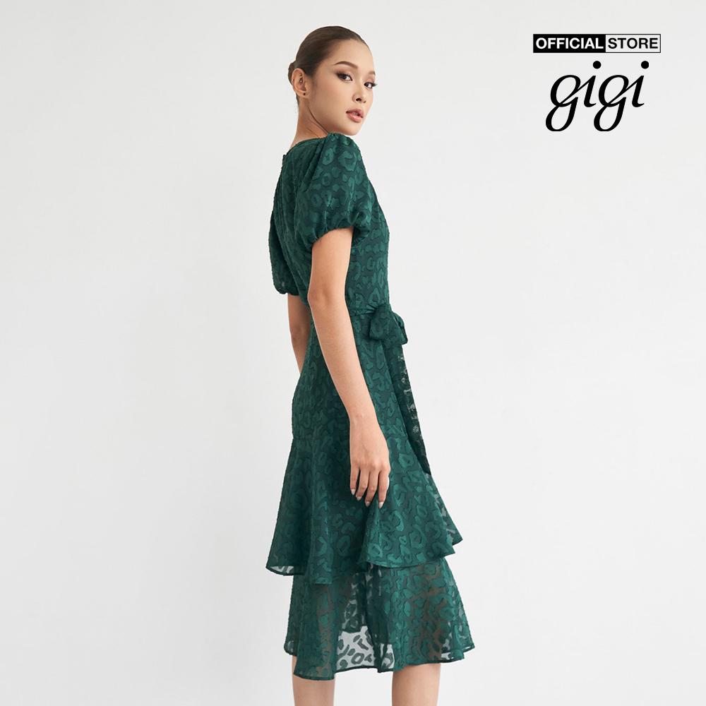 GIGI - Đầm midi tay phồng thiết kế xếp tầng phối họa tiết da báo G2102D223132