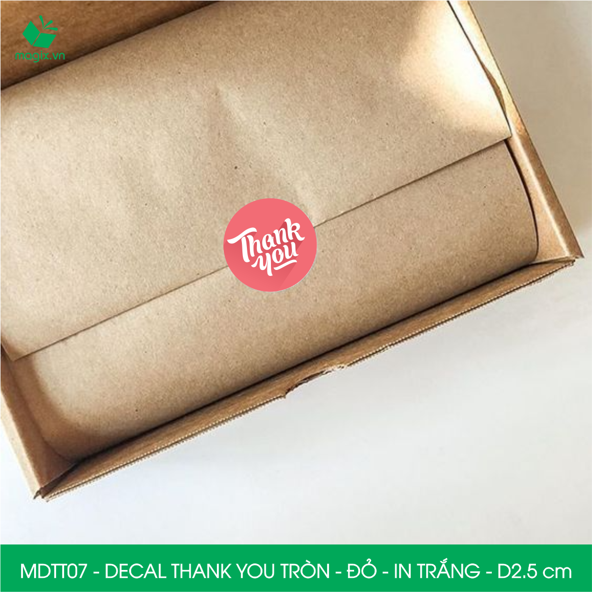 MDTT07 - D2.5cm - 500 Sticker Thank you, decal Thank you tròn dán hộp carton, tem cám ơn, nhãn dán cảm ơn trang trí gói hàng