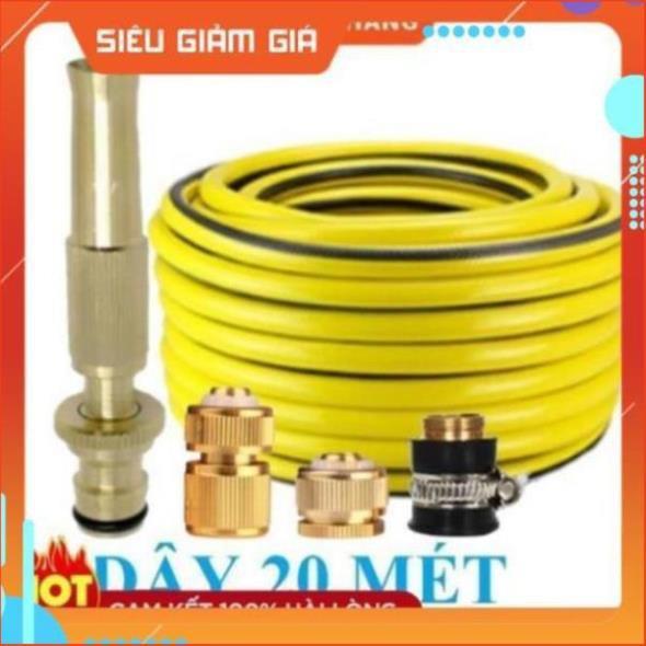 Bộ dây vòi xịt nước rửa xe, tưới cây . tăng áp 3 lần, loại 20m 206587 đầu đồng, cút đồng