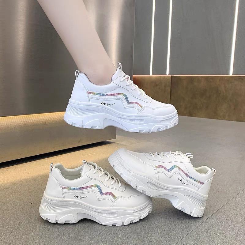 Giày thể thao nữ độn đế vạch sóng K.O - giày sneaker nữ trắng đế cao 7 cm giày ulzzang nữ hàn quốc đẹp giá rẻ 2021