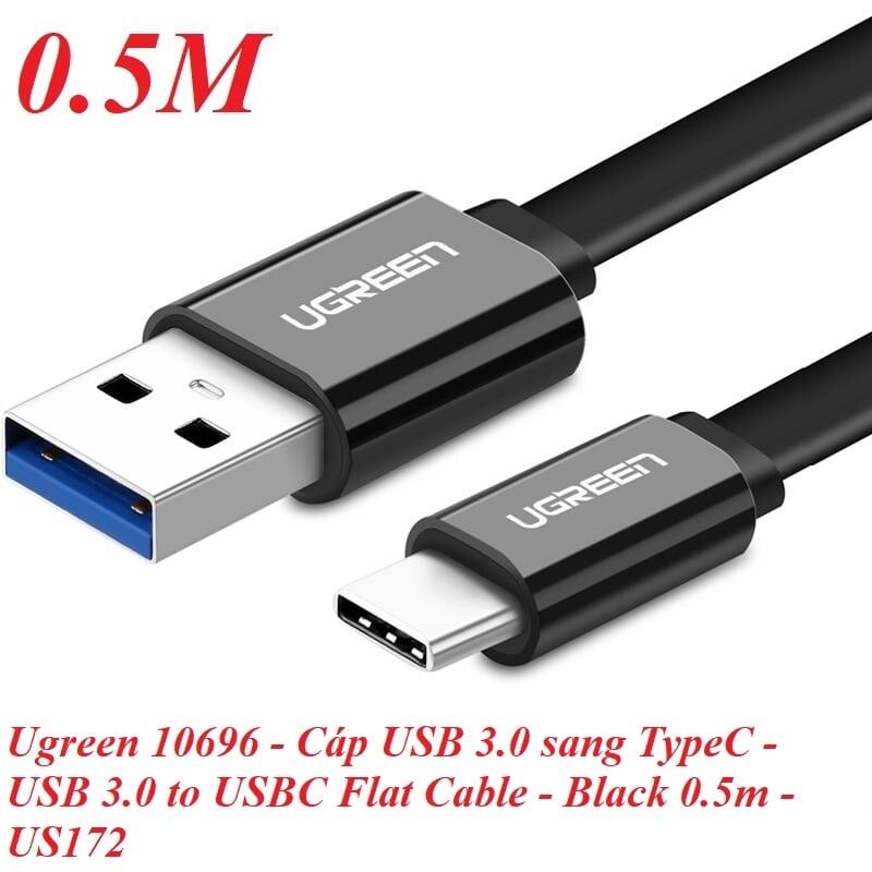 Ugreen UG10696US172TK 0.5M màu đen Cáp USB TypeC sang USB 3.0 cáp dẹt - HÀNG CHÍNH HÃNG