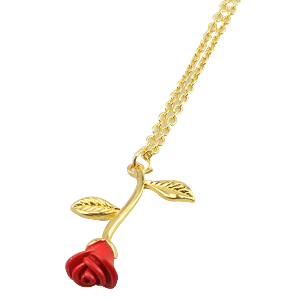Flower Pendant Necklace Red Rose Statement Necklace for Women Girls