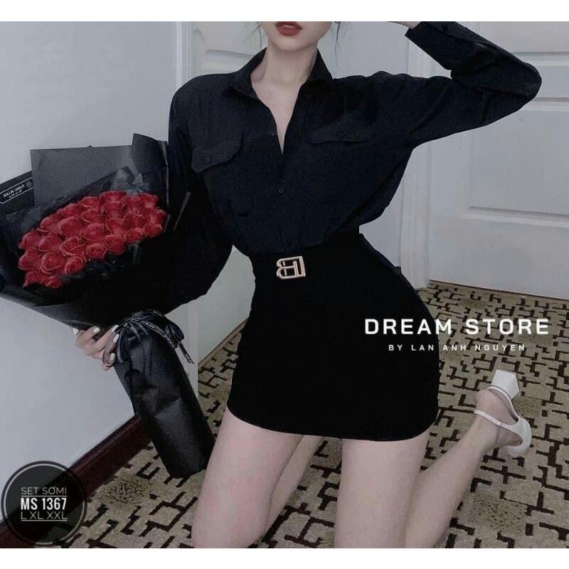 SET BỘ ĐỒ ĐI TIỆC BIG SIZE ÁO SƠ MI CÁ TÍNH KÈM CHÂN VÁY BODY SANG CHẢNH MÀU XANH/ ĐEN