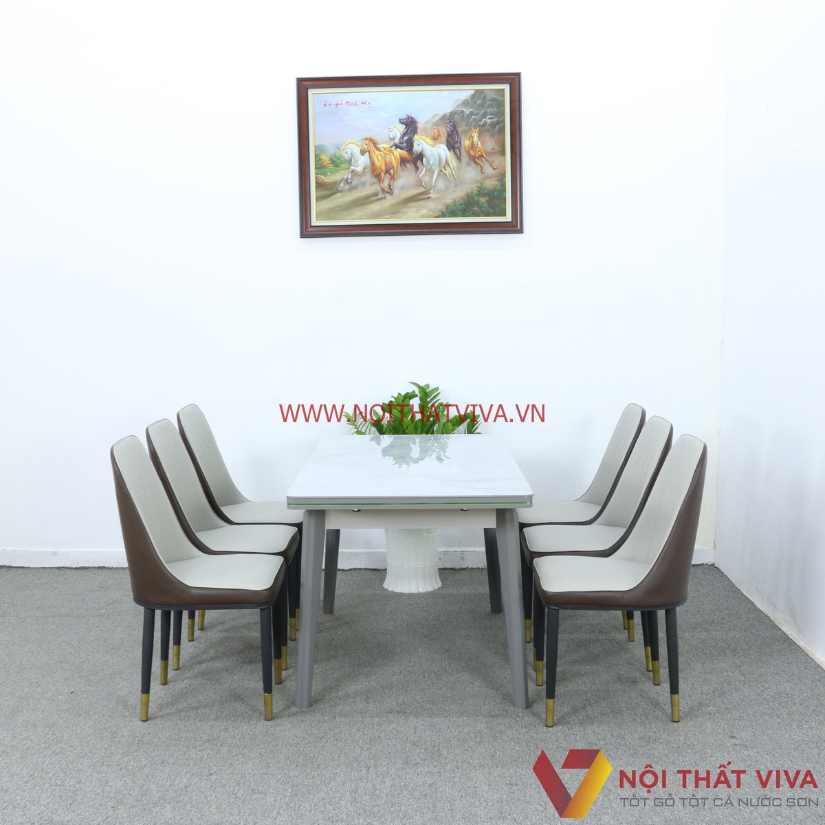 Bộ Bàn Ăn Thông Minh Xếp Gọn 6 Ghế Mặt Đá Trắng Hiện Đại Đẹp