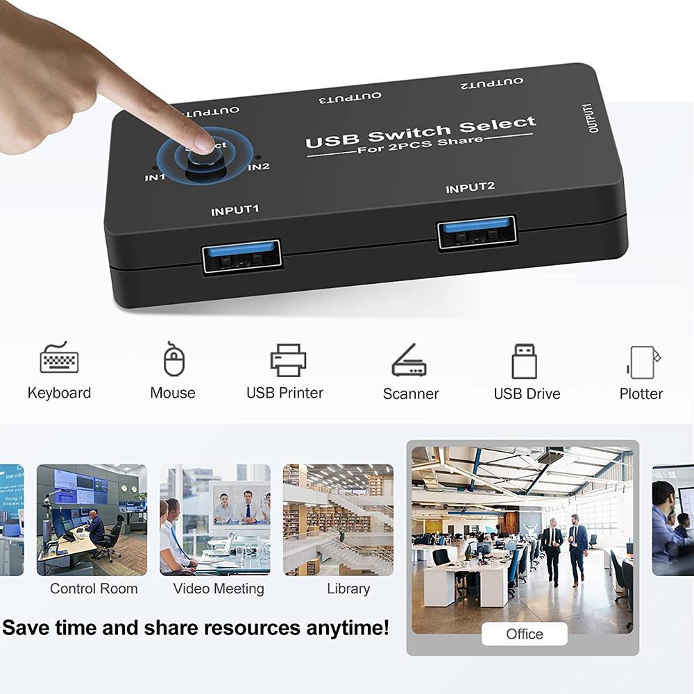 Công tắc USB KVM Switch USB 2.0 Switch KVM cho Windows 10 PC Máy in chuột 2 PCS Chia sẻ 4 Thiết bị Công tắc USB