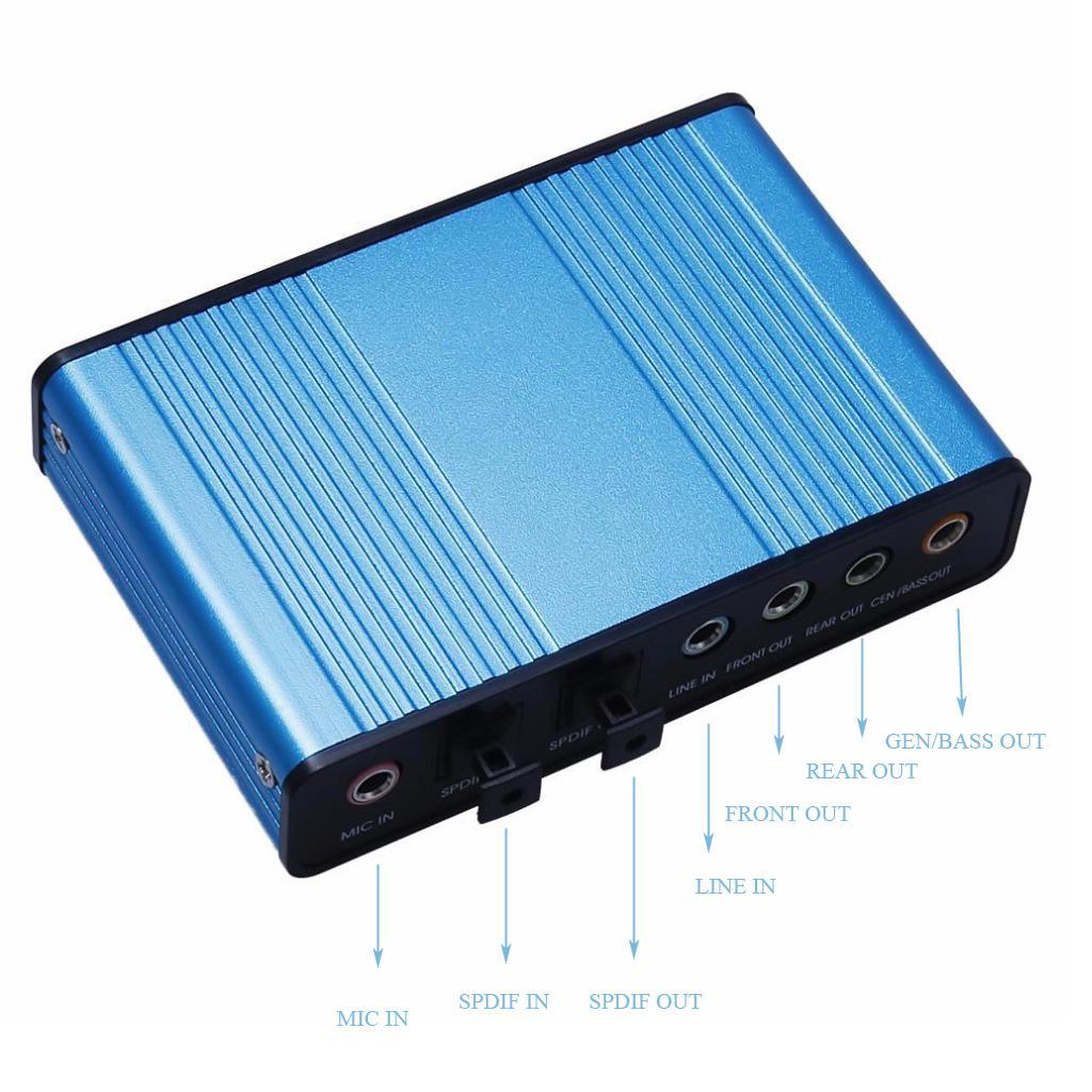 USB External Sound Card 5.1 Surround Sound Optical Audio Sound Card, Blue