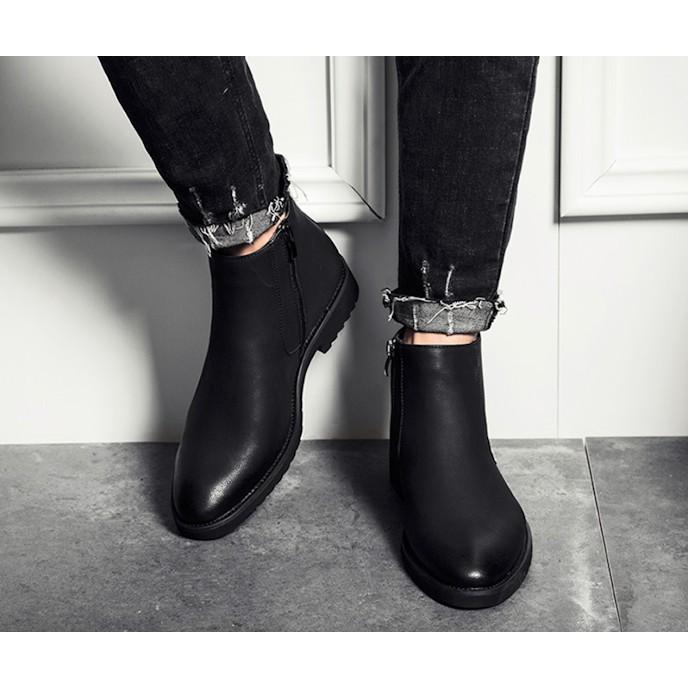 Giày Tây Boots nam cổ lửng Chelsea Boots Zip