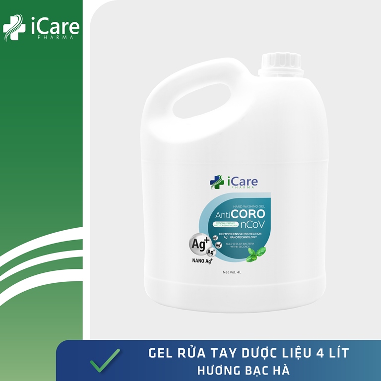 Gel rửa tay khô AntiCoro - Thương hiệu iCare Pharma - Bạc Hà - Chai 4 lít