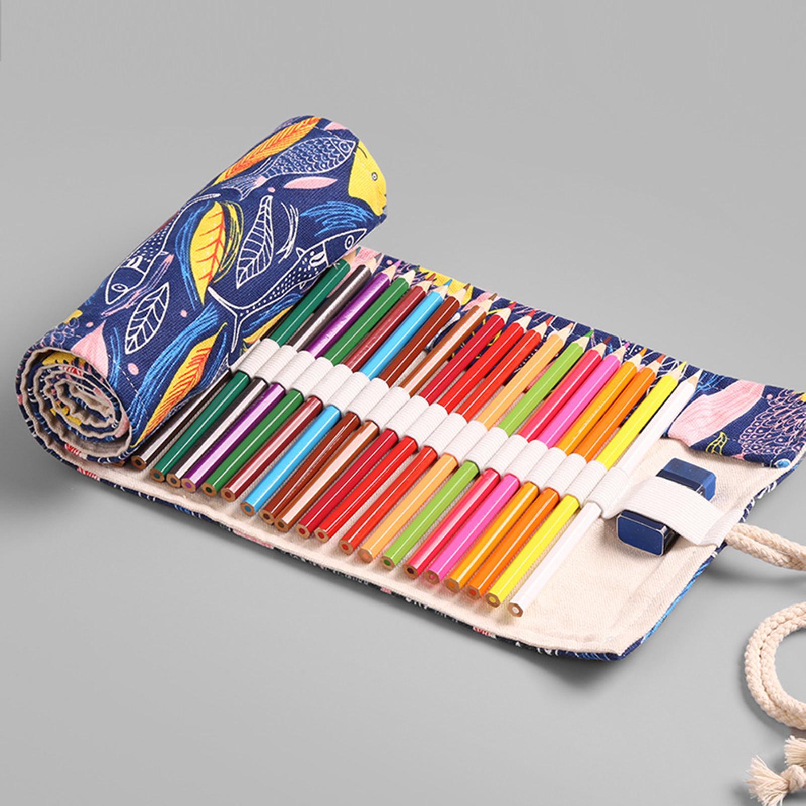 Canvas Pencil Wrap Adult Coloring Pencil Holder Colored Pencils Organizer