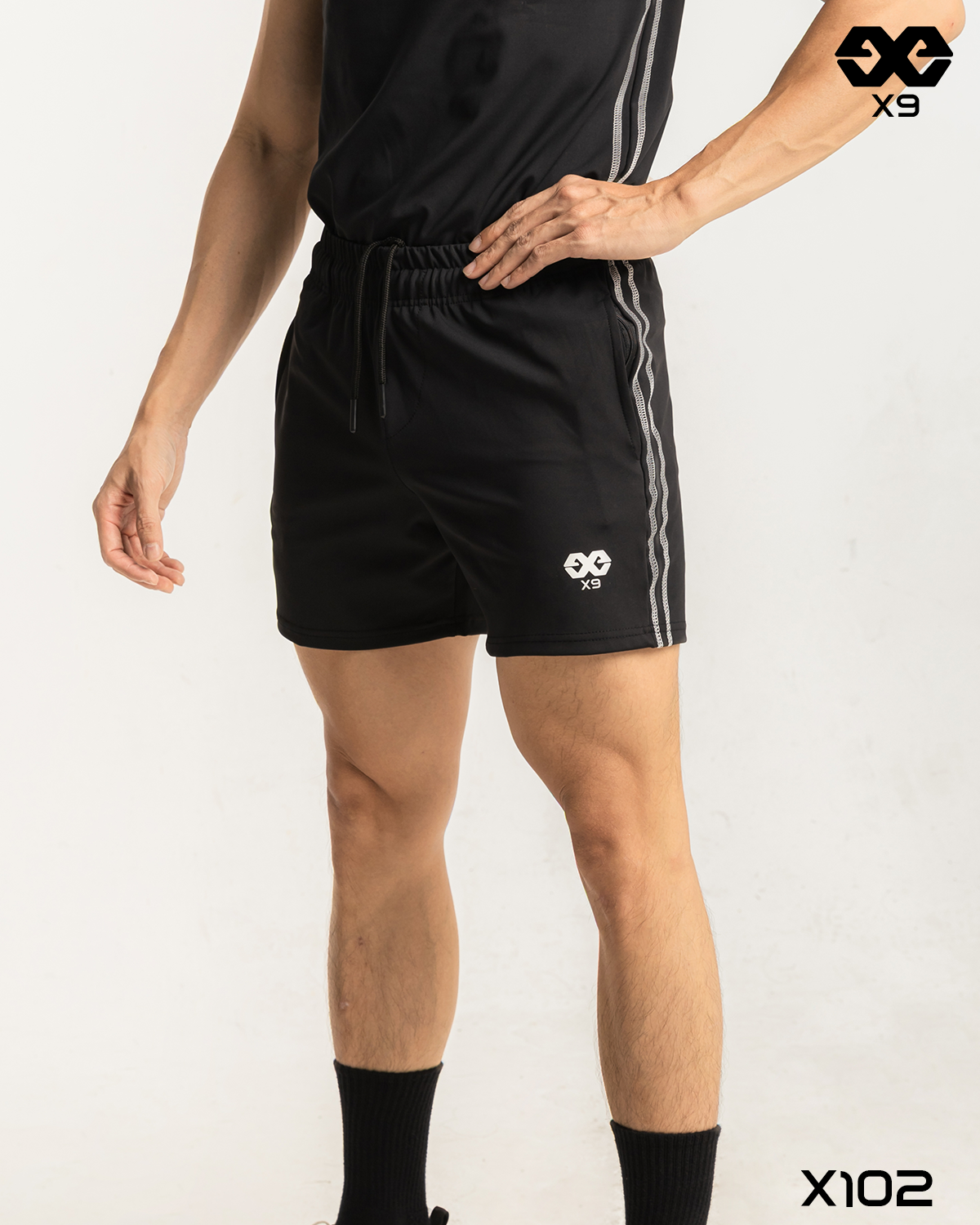 Quần Short Thể Thao 2 Sọc Nam Ngắn Ôm Đùi Fit 5 inch Tập Gym Chạy Bộ Cầu Lông - X102 - X9 Sportswear
