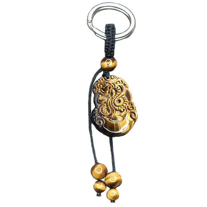 Móc khóa 12 Con Giáp đá Mắt Hổ Vàng tự nhiên - Tuổi Tị | MKTIGYTI06 VietGemstones