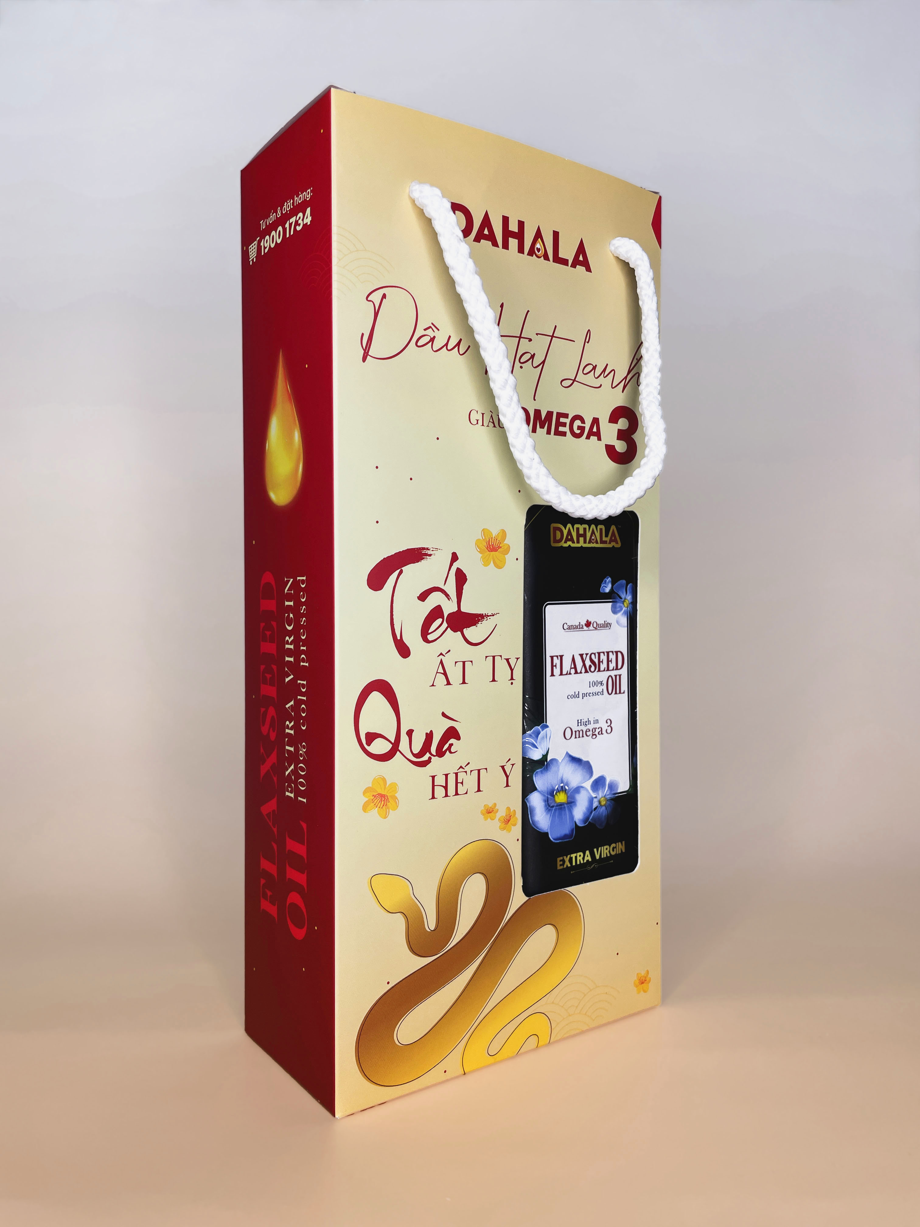 (SET 2 CHAI) SET HỘP QUÀ TẾT DẦU HẠT LANH ÉP LẠNH BỀN NHIỆT DAHALA 25O MI, GIÀU OMEGA 3,6,9