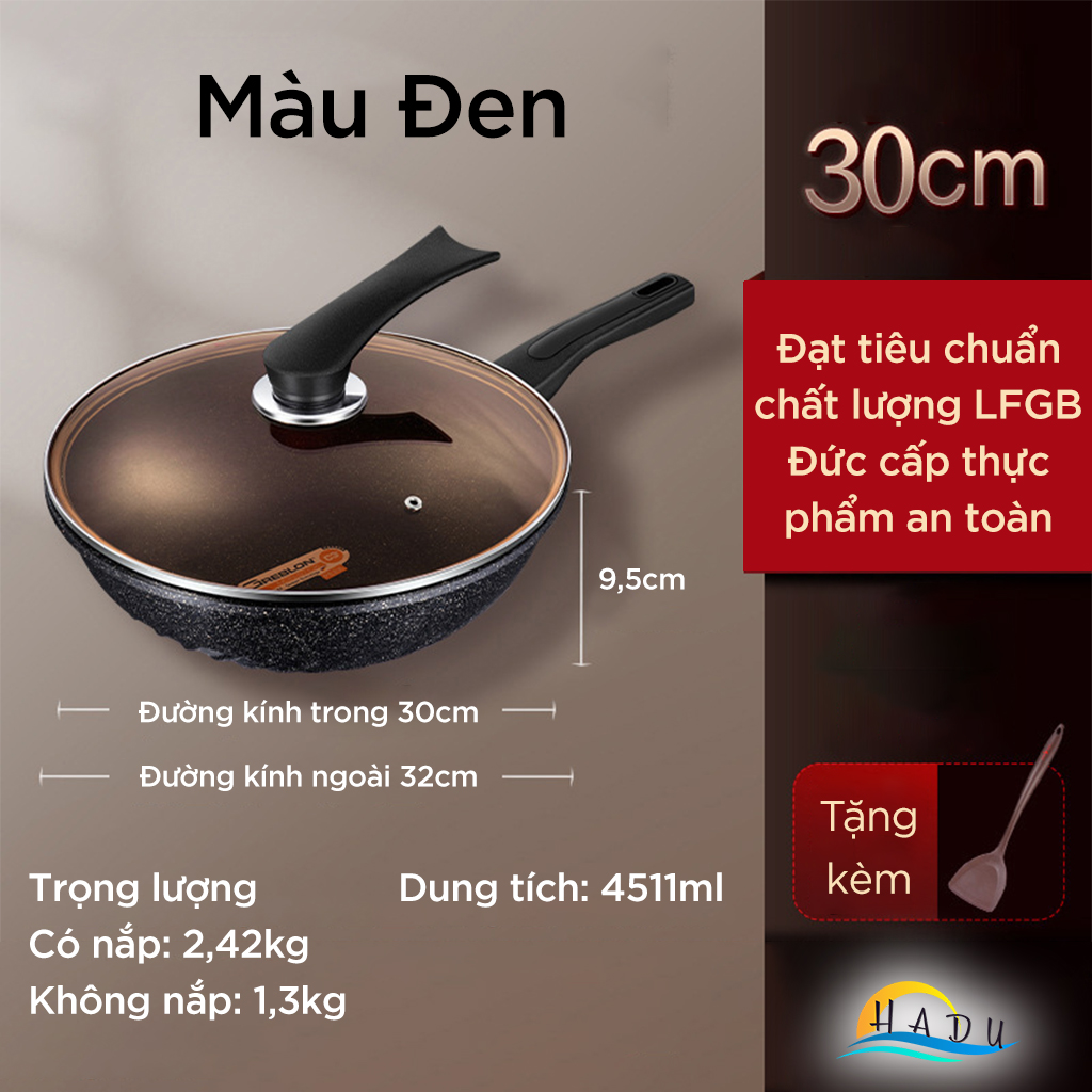 Chảo Đá Chống Dính Bếp Từ Cao Cấp 30cm Núi Lửa Sâu Lòng Có Náp Hợp Kim Nhôm Đạt Chất Lượng Đức SSGP