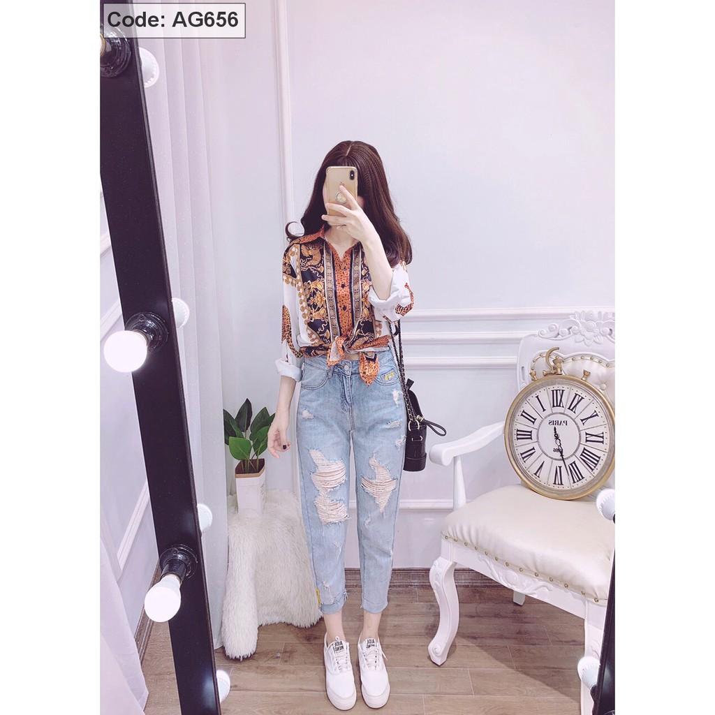 Áo Sơ Mi Nữ Họa Tiết In Hoa Văn Tay Dài AG656130