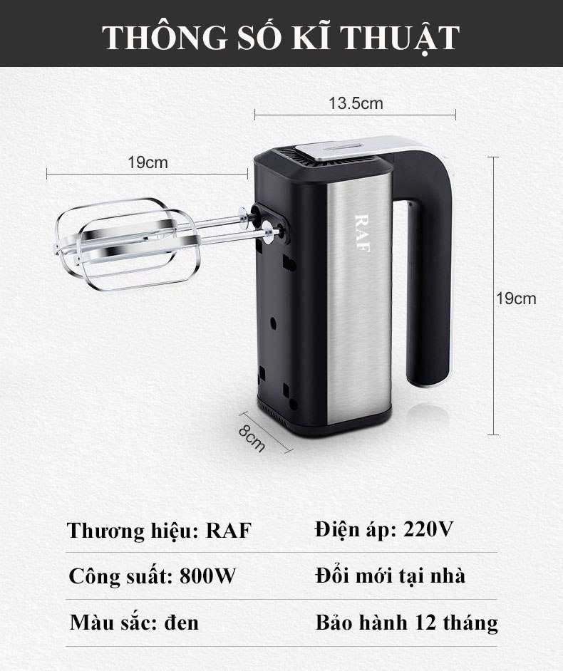 Máy đánh trứng RAF công suất 300W với 5 chế độ điều chỉnh tốc độ đánh đều đánh mịn REKKY - HÀNG CHÍNH HÃNG