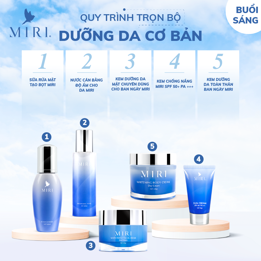 COMBO TẠM BIỆT NÁM MIRI: White Cream Melasma MIRI &amp; Melasma Serum MIR  70gram &amp; Sun Cream MIRI SPF 50+ PA+++ 30gram