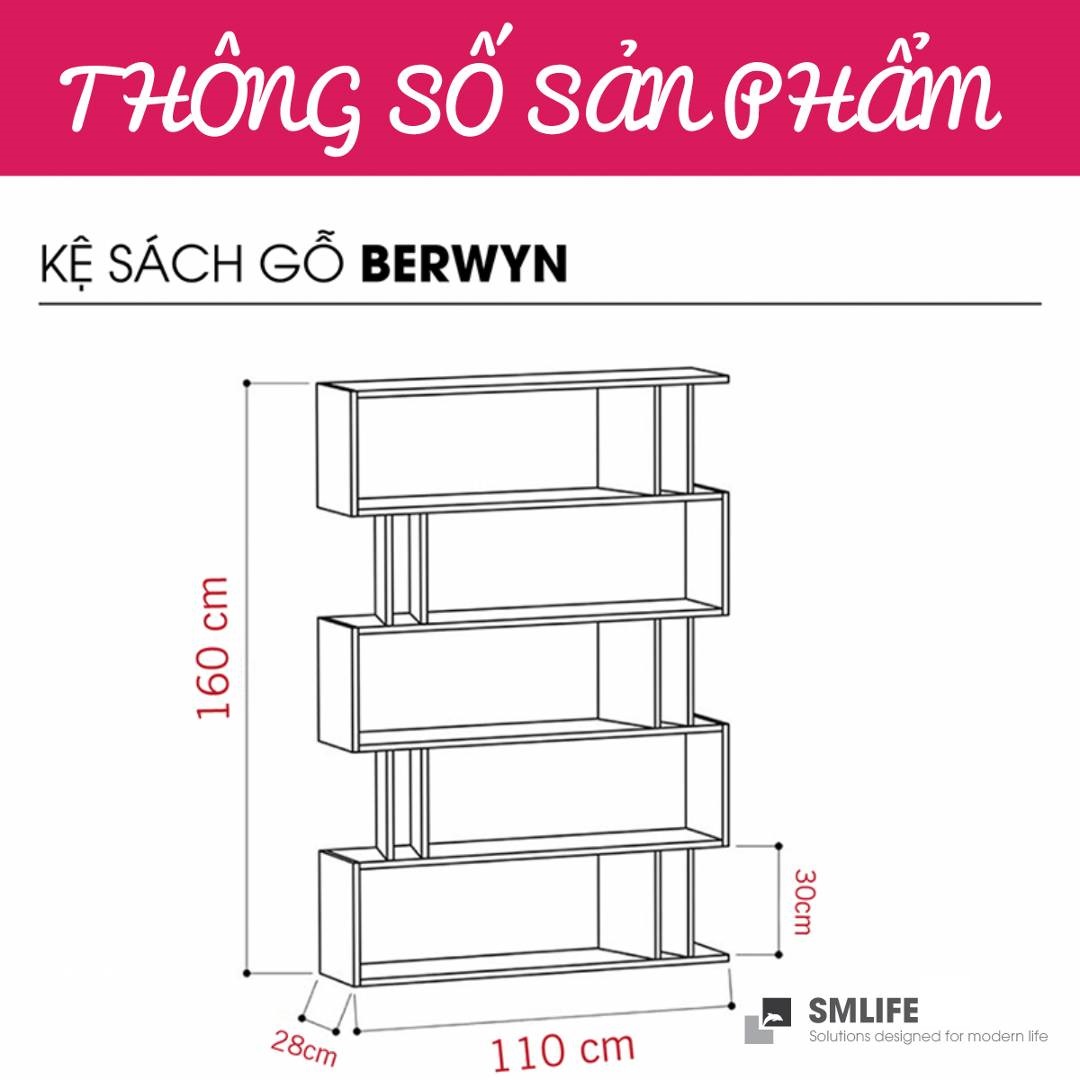 Kệ sách gỗ hiện đại SMLIFE Berwyn  | Gỗ MDF dày 17mm chống ẩm | D110xR28xC160cm - Màu