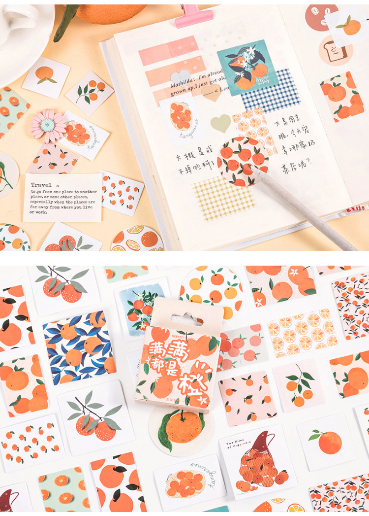 Sticker hộp 46 miếng dán - Trái Cam Tươi - Hộp nhãn dán trang trí sổ tay bullet journal - M480