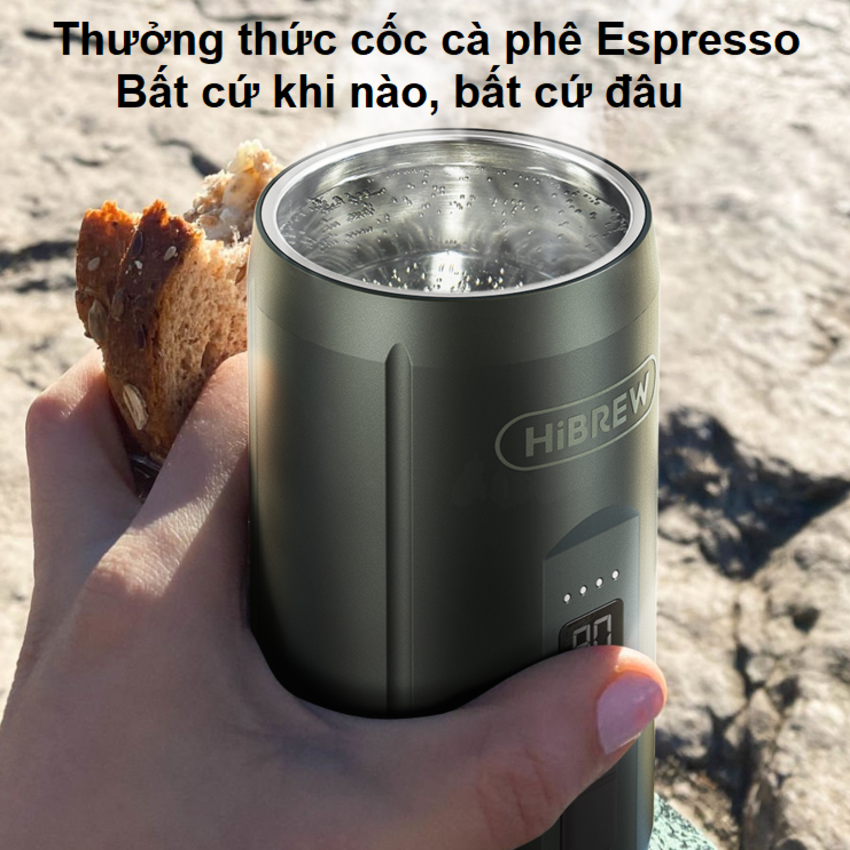 Máy pha cà phê cầm tay chuyên nghiệp Espresso 3 trong 1, dùng pin có thể pha cả nóng và lạnh HiBREW H4C - Hàng Chính Hãng