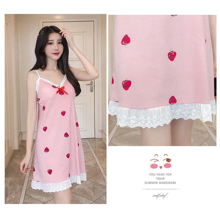 Váy bận nhà 2 dây ren ngực có đệm mút dễ thương ngọt ngào quyến rũ BK24