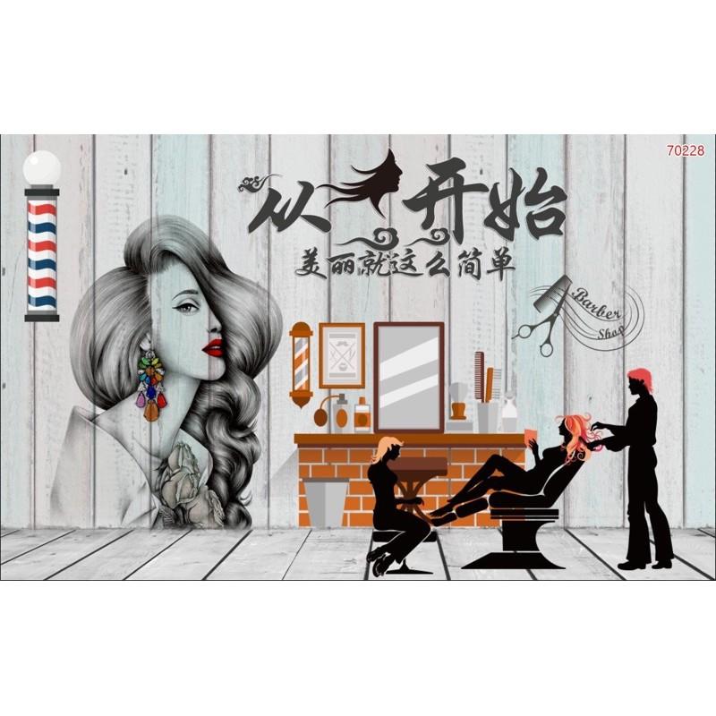 Tranh dán tường 3d trang trí tiệm cắt tóc KT 100x60 cm