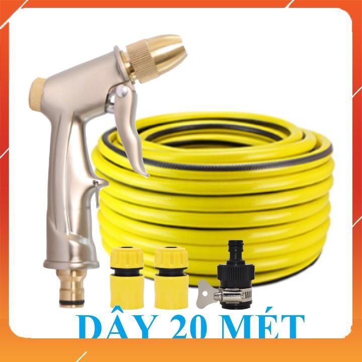 Bộ dây vòi xịt nước rửa xe, tưới cây . tăng áp 3 lần, loại 20m 206701-1 đầu đồng, cút, nối đen