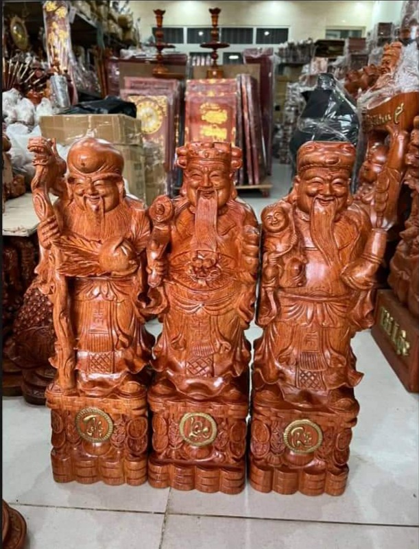 Bộ tam đa Phúc Lộc Thọ gỗ hương nguyên khối cao 40cm