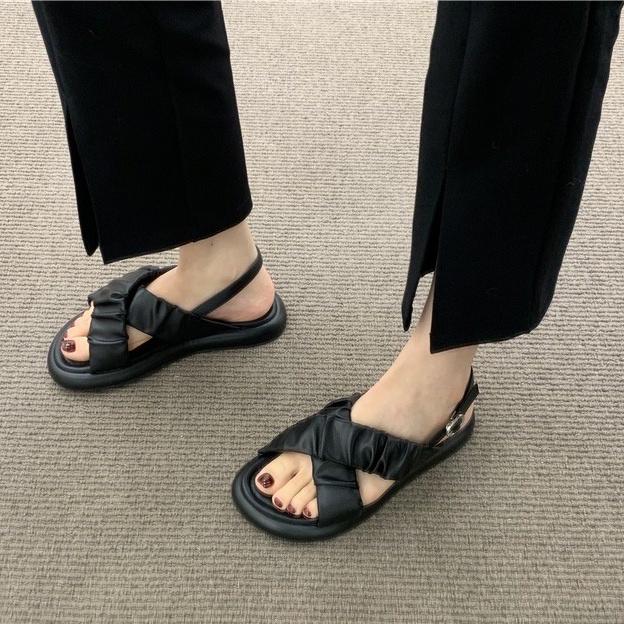 GIÀY SANDAL ĐẾ BẰNG QUAI CHÉO NHÚNG PHONG CÁCH RETRO G10