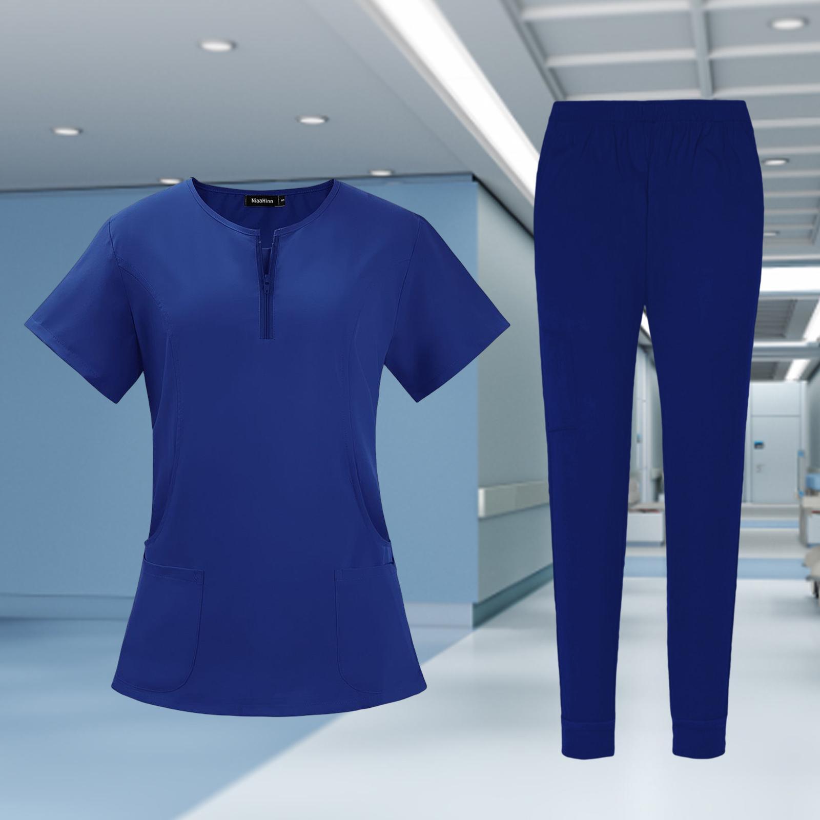 Female Nursing Scrubs Uniform Breathable for Cosmetology Pet Groomer SPA S Navy