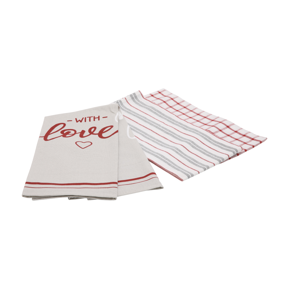 Combo 3 khăn bếp PARINA vải cotton mềm mịn thấm hút tốt, màu trắng và đỏ trang nhã, size 40x65cm | Index Living Mall - Phân phối độc quyền tại Việt Nam