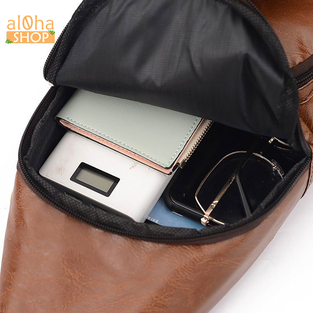 Túi đeo chéo tích hợp dây sạc USB da cao cấp, 4 ngăn unisex nam nữ chống nước - al0ha Shop
