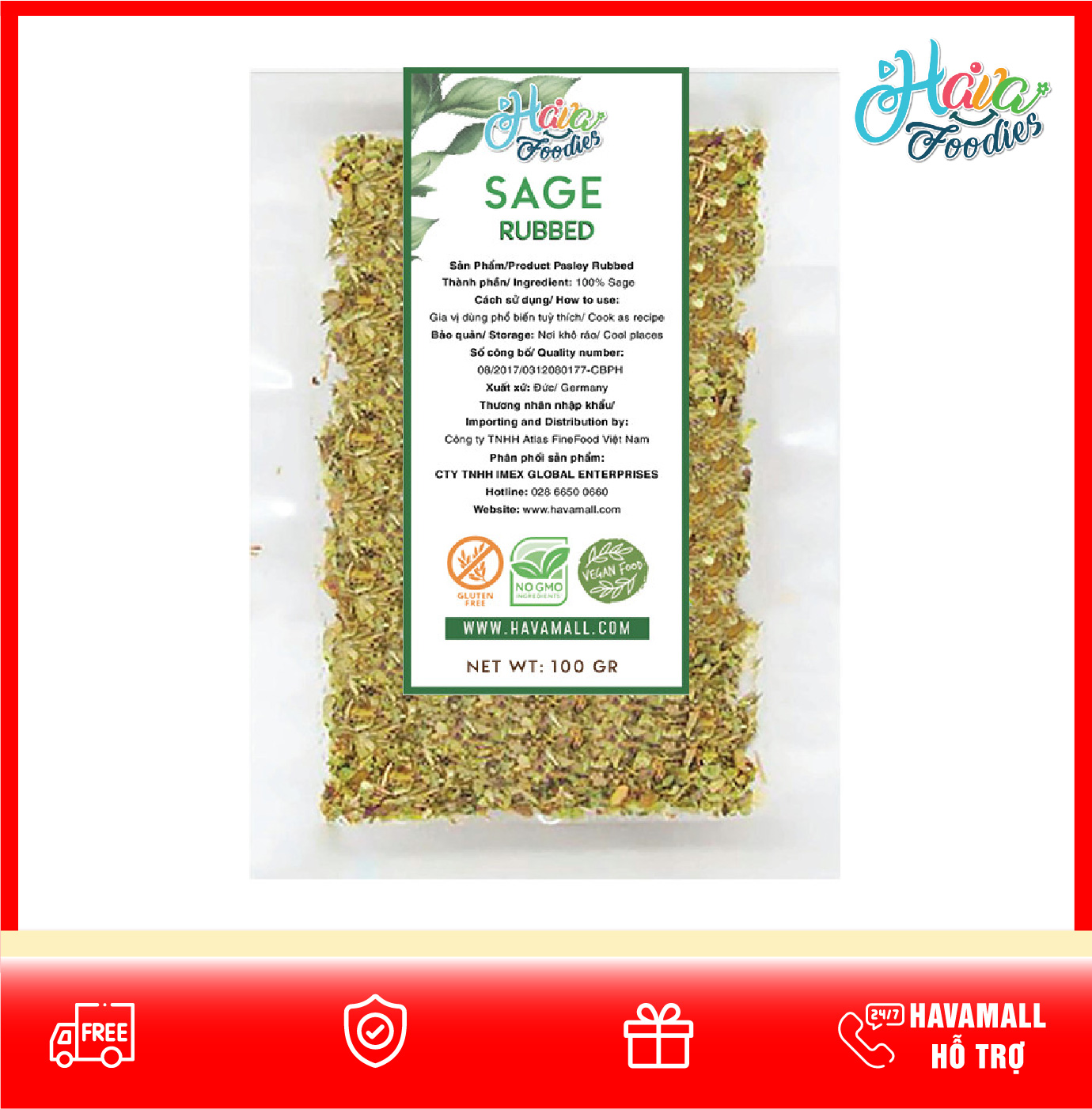 Lá Xô Thơm Thương Hiệu Hava Foodies Gói 100g – Sage Leaf Ground