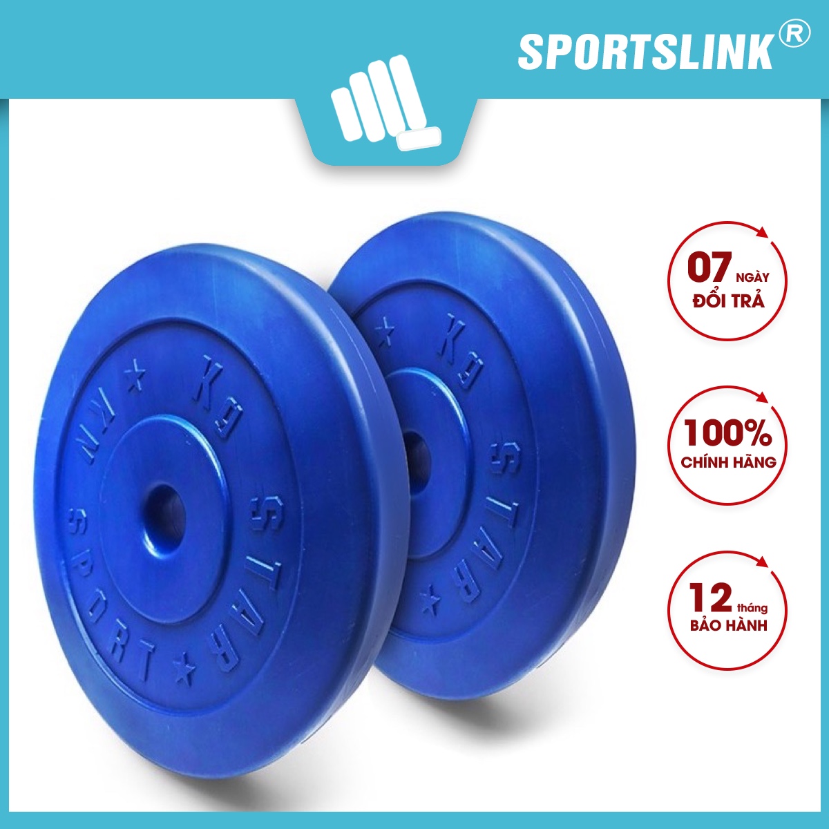 Combo 2 tạ bánh nhựa, tạ miếng nhựa Phi 27 đúc hoàn chỉnh Việt Nam Sportslink