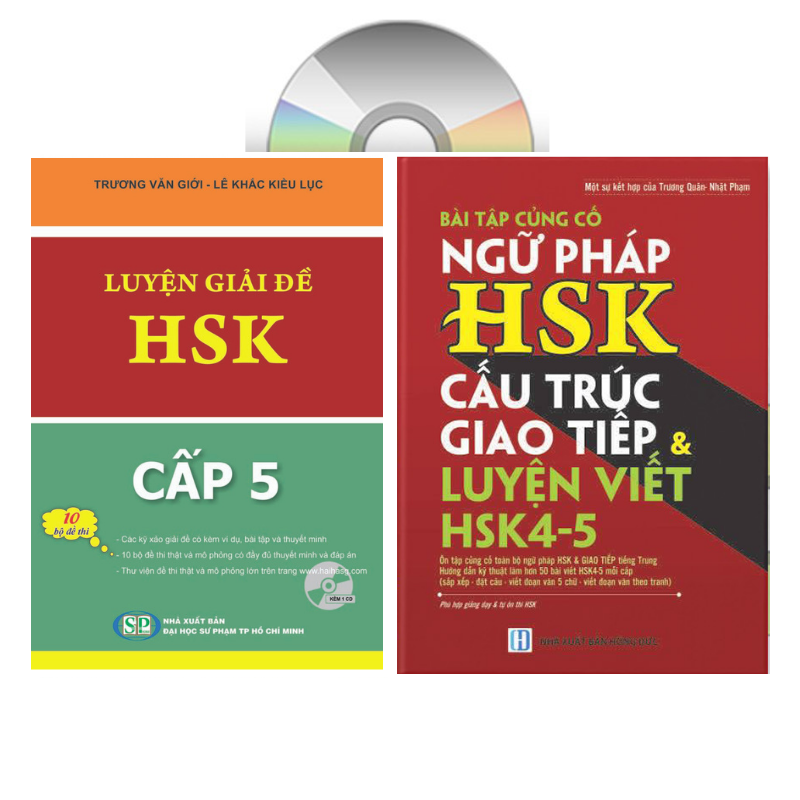 Combo 2 sách Luyện giải đề thi HSK cấp 5 có mp3 nghe + Bài Tập Củng Cố Ngữ Pháp HSK – Cấu Trúc Giao Tiếp &amp; Luyện Viết HSK 4-5 Kèm Đáp Án + DVD tài liệu