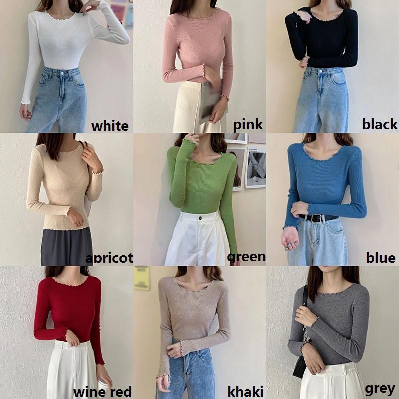 Áo Sweater Dệt Kim Tay Dài Cổ Tròn Phong Cách Hàn Quốc