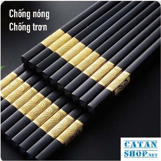 Bộ 10 đôi Đũa mạ vàng, Đũa ăn cao cấp, Đũa khảm vàng hàn quốc Chống Trơn- Chống Trượt- Chống Mốc- Bền Màu-GD557-DuaVang