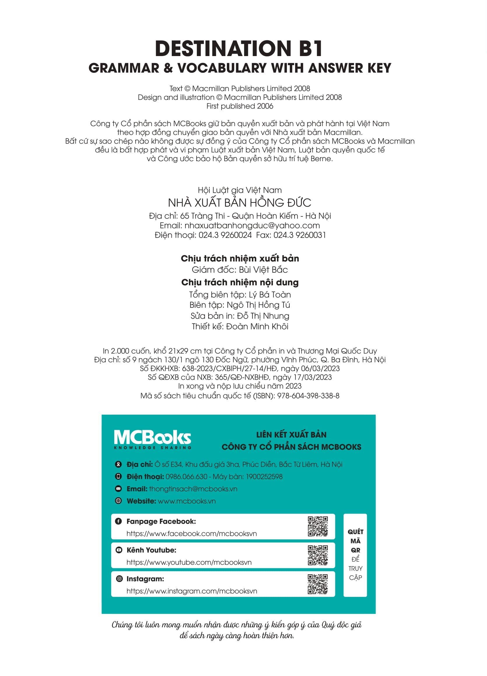 Sách - Destination B1 - Grammar And Vocabulary With Answer Key (Không Đáp Án) (Tái Bản )