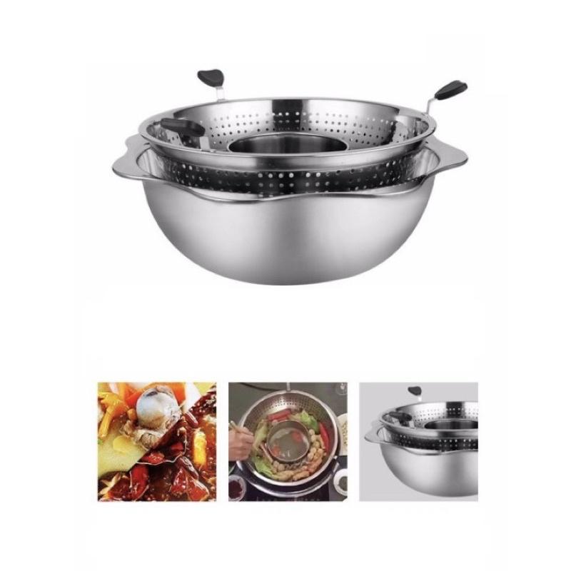 NỒI LẨU XOAY 2 TẦNG INOX 32CM 2IN1 CAO CẤP - CHẮC CHẮN - TIỆN DỤNG