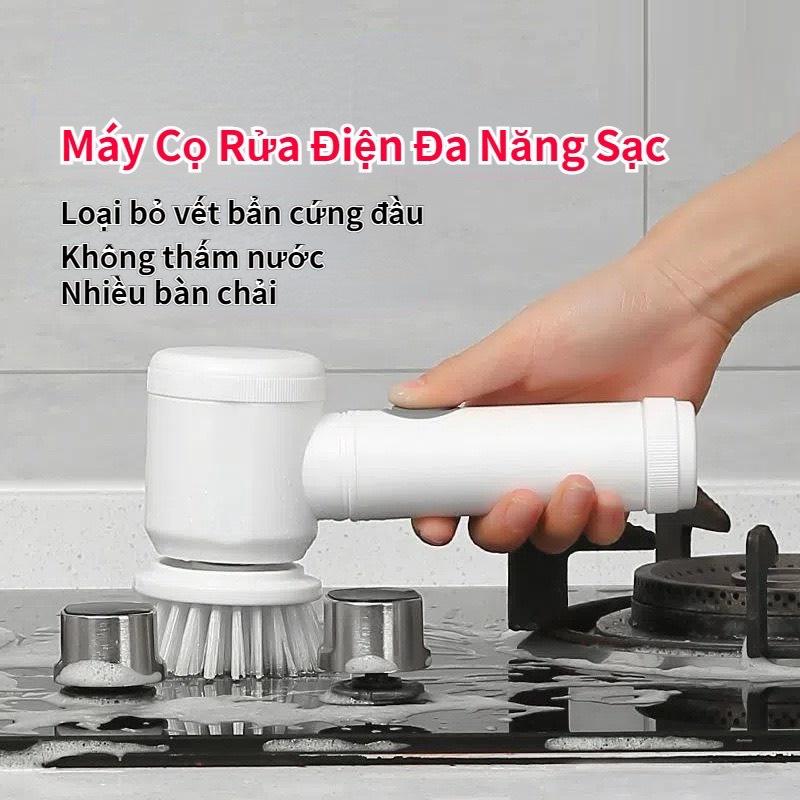 Máy Cọ Rửa Điện Đa Năng Sạc USB, bàn chải Vệ Sinh Bếp, Bồn Rửa Mặt, Đánh Giày, đánh bóng Magic Brush với 3 đầu thay thế