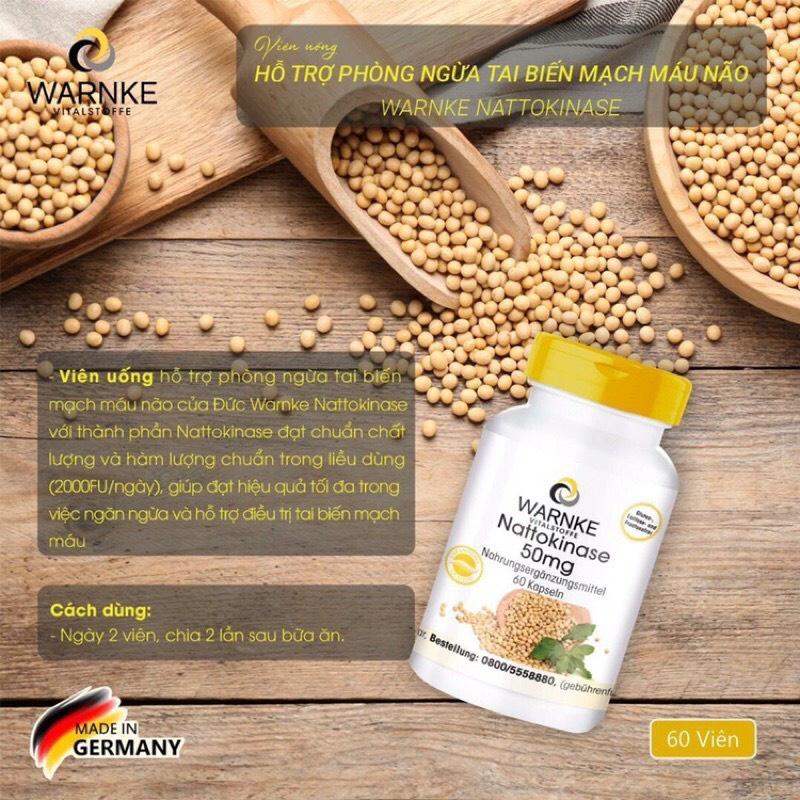 Viên Uống Phòng Chống, Ngăn Ngừa Đột Quỵ, Tai Biến MẠch Máu Não Warnke Nattokinase, Nhập Đức, 60 Viên