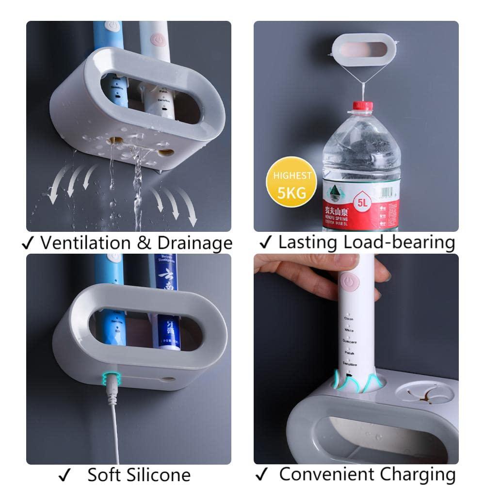 Giá để bàn chải đánh răng điện đa năng 2 mảnh, Giá treo bàn chải đánh răng treo tường, Hộp đựng kem đánh răng dính, cho phòng tắm và nhà bếp
