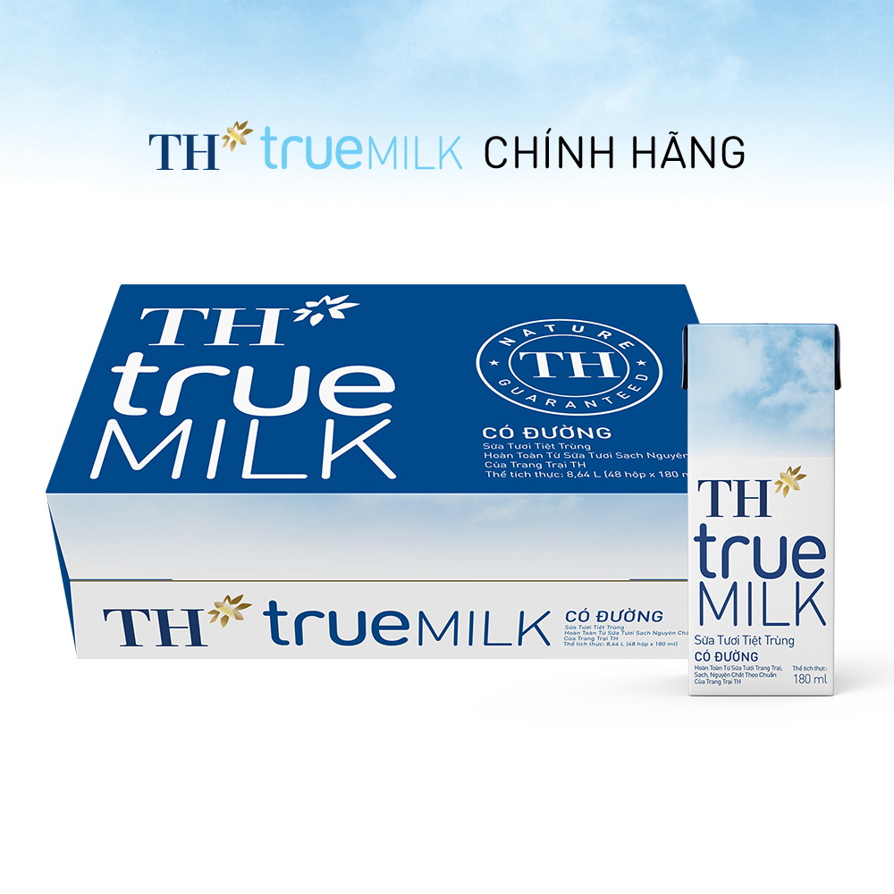Thùng 48 hộp sữa tươi tiệt trùng TH true MILK có đường 180 ml (180 ml x 48)