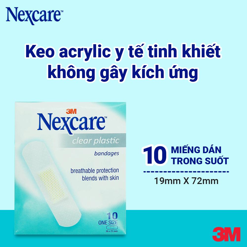 Băng keo cá nhân Nexcare 3M 19x72mm 100 miếng/hộp - Trong suốt, keo y tế siêu dính tinh khiết, co dãn tốt CLEARS10