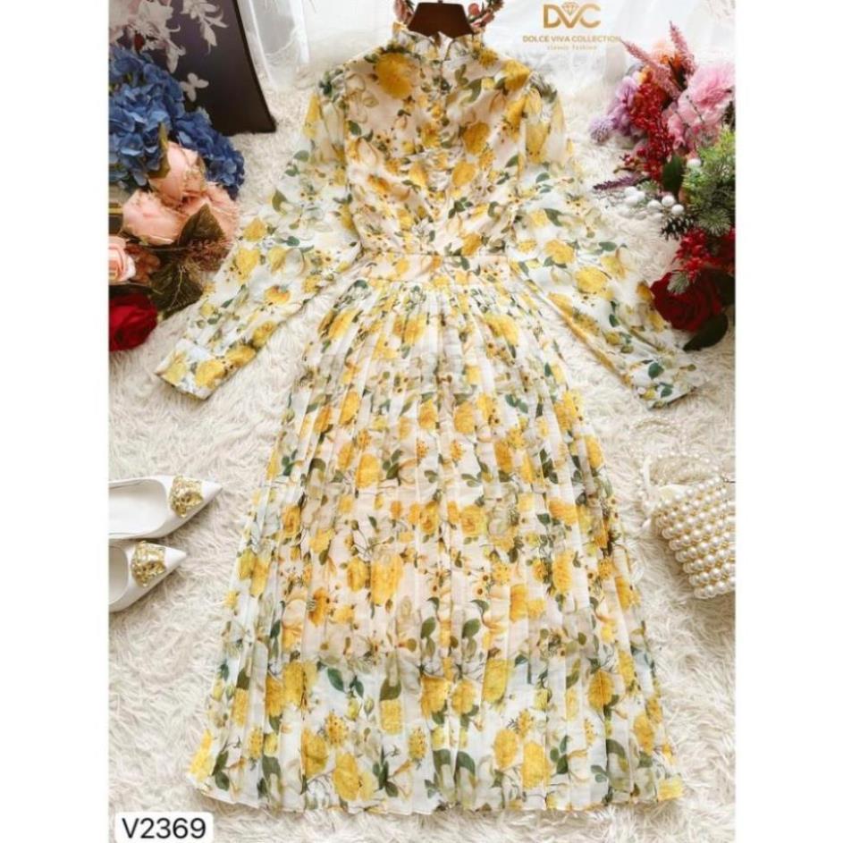 Váy hoa vàng chân dập ly V2369 - DOLCE VIVA COLLECTION